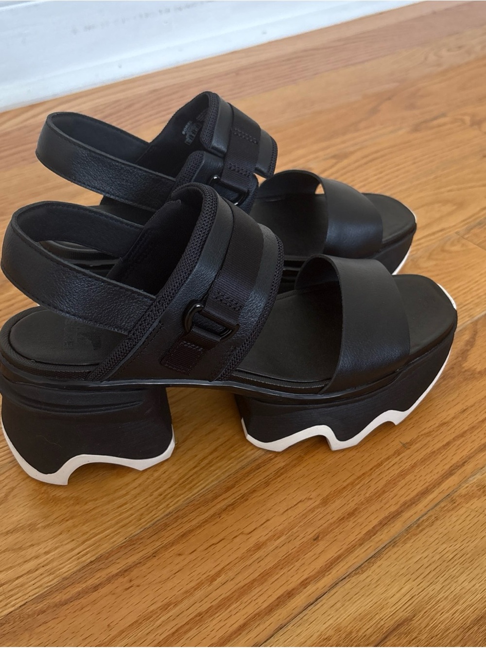 Sorel Black Platform Sandal with White Sole